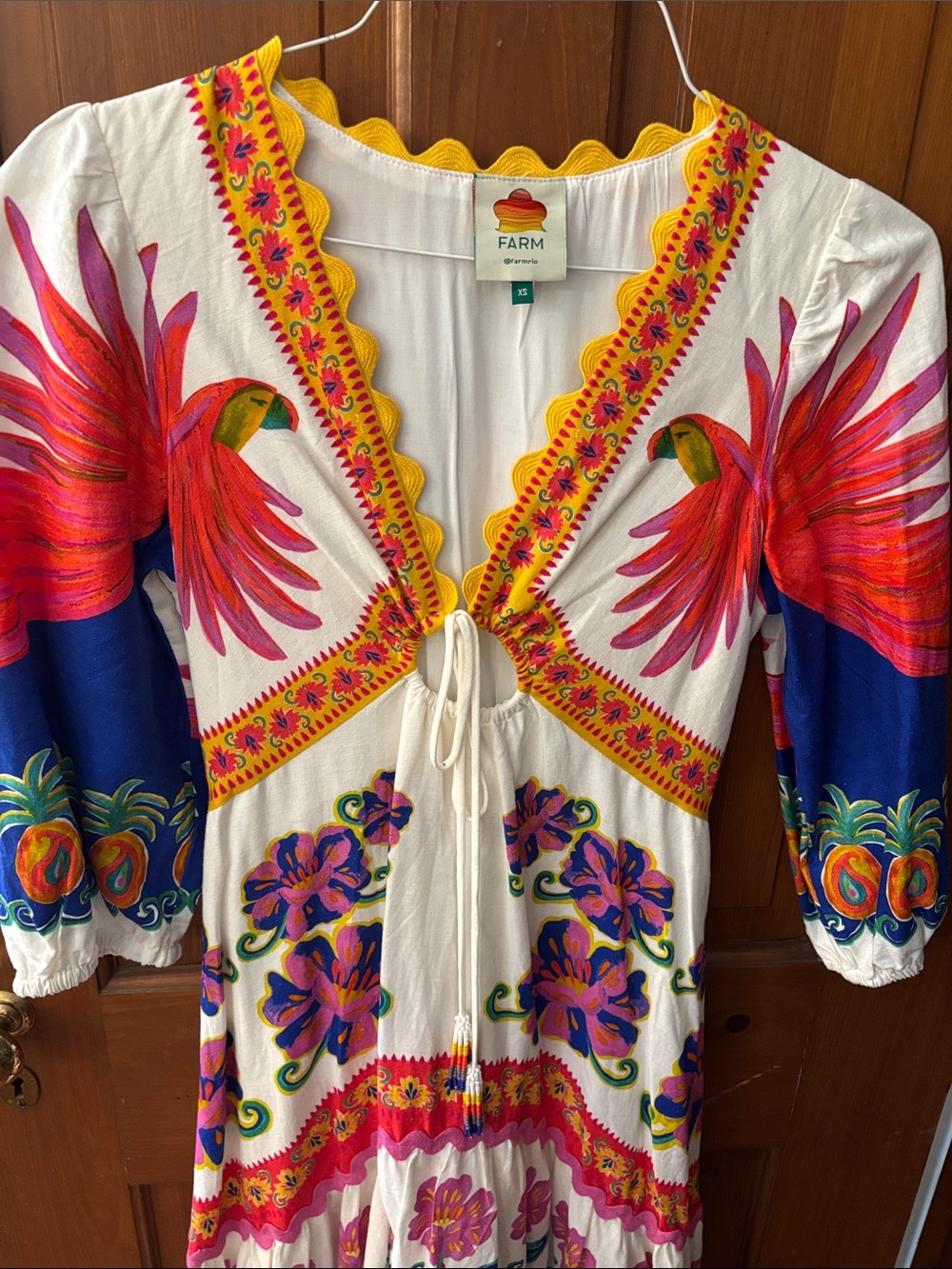 FARM Rio White Maxi Dress with Pink, Red, Blue & Yellow Floral Prints - Picture 4 of 4